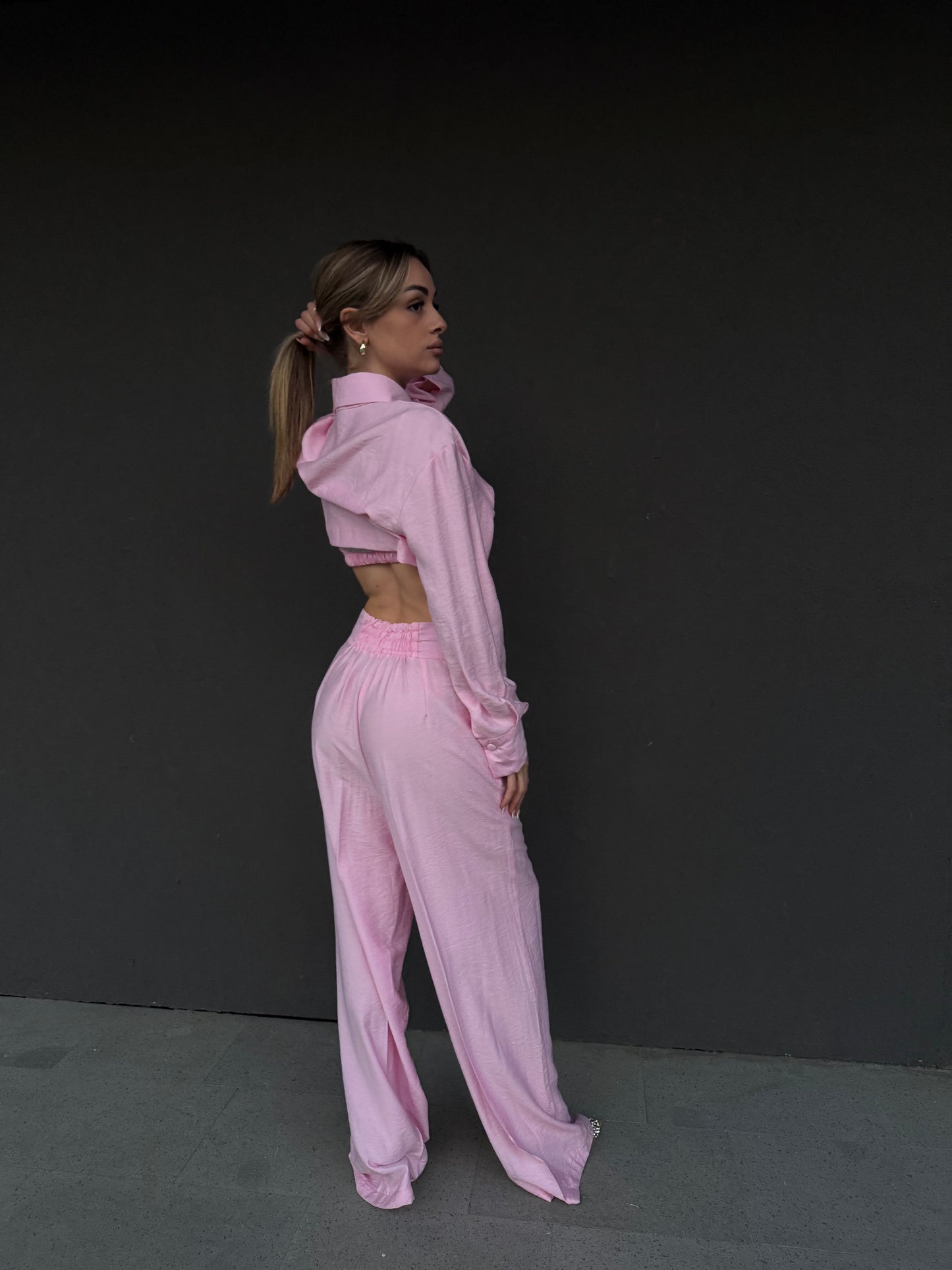 coordinato 3 pezzi in lino rosa