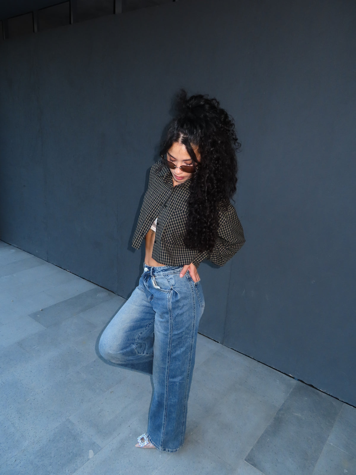 camicia CROP EMMA blu e verde