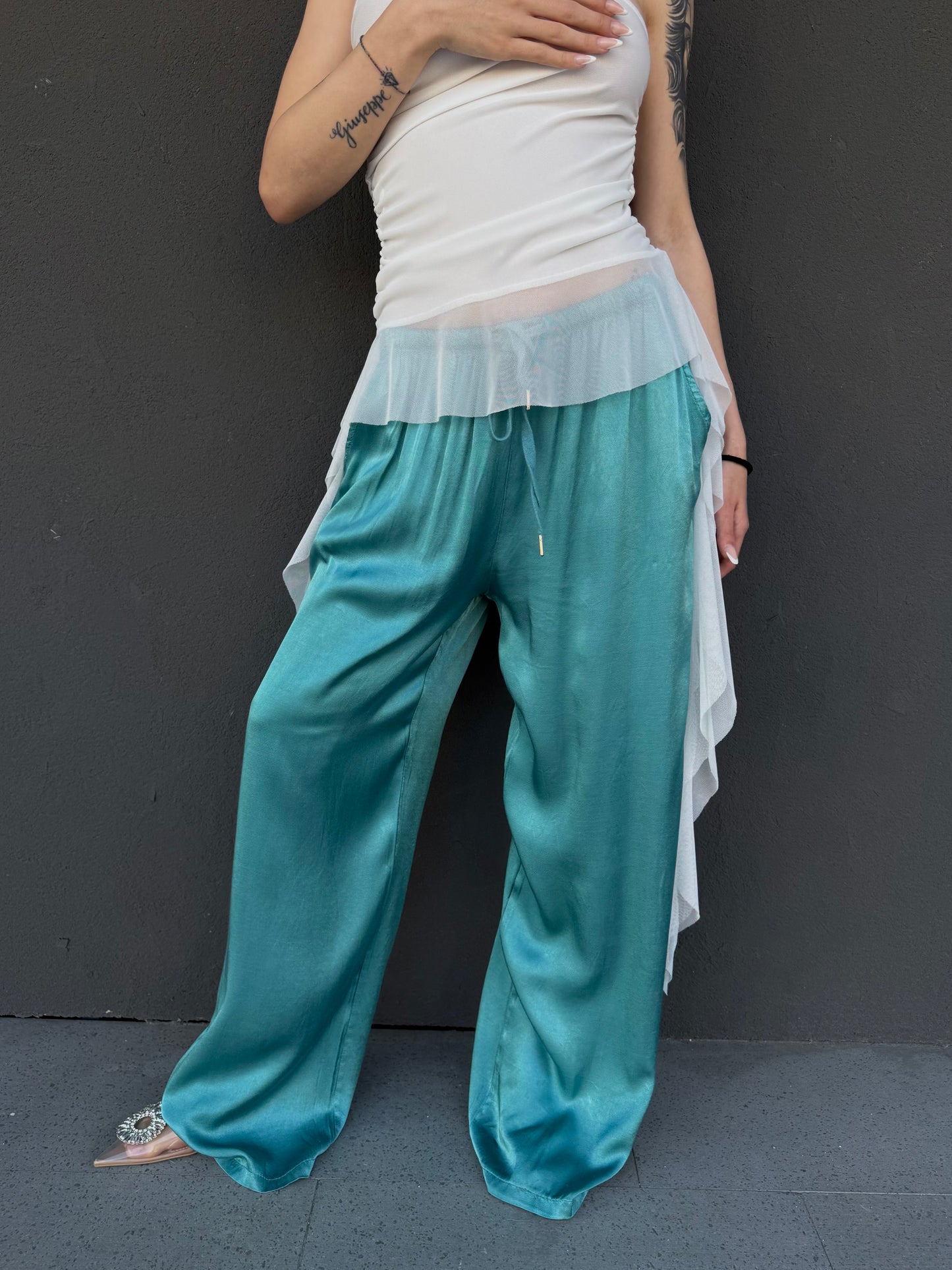 pantaloni SATIN petrolio
