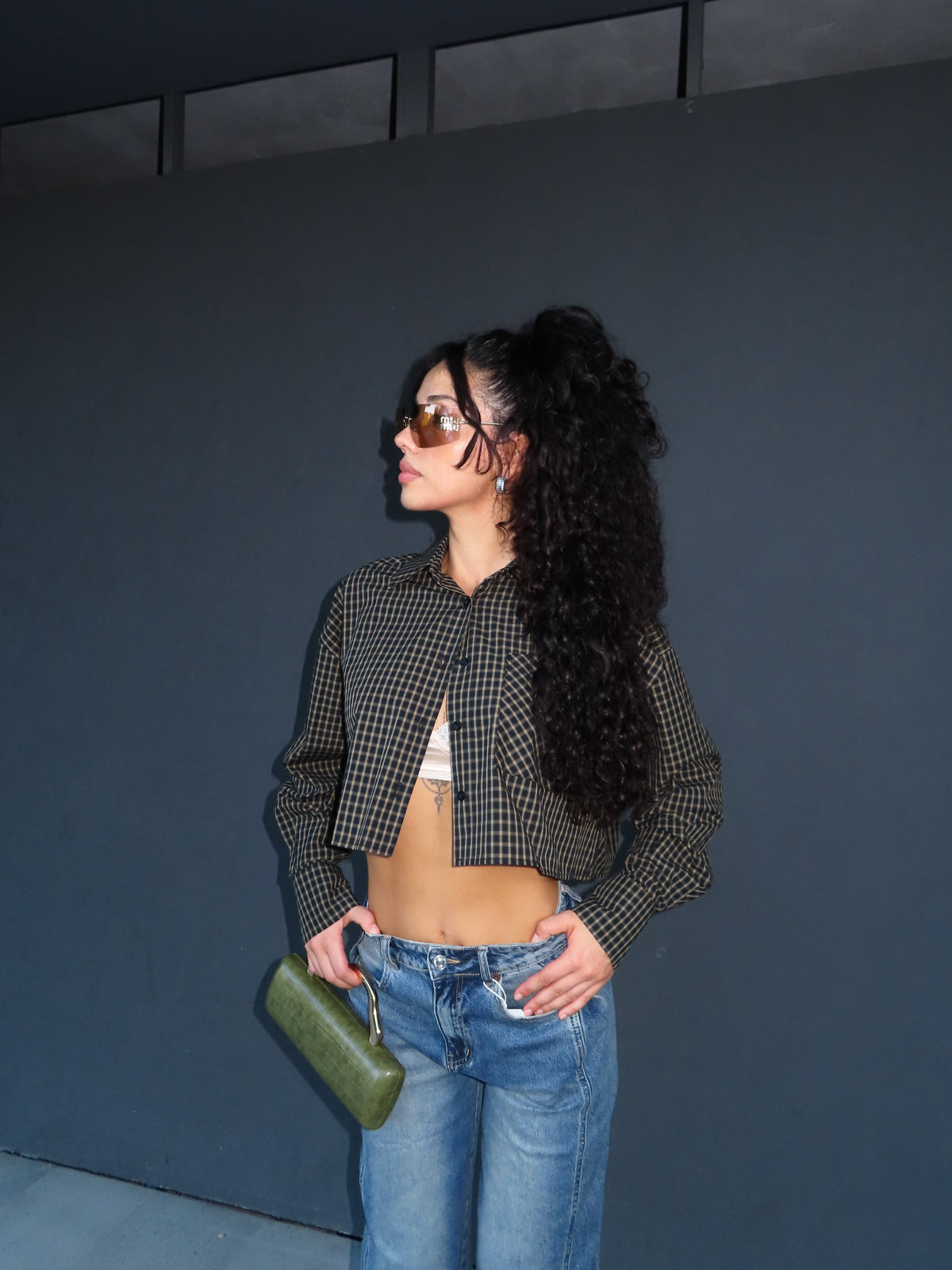 camicia CROP EMMA blu e verde