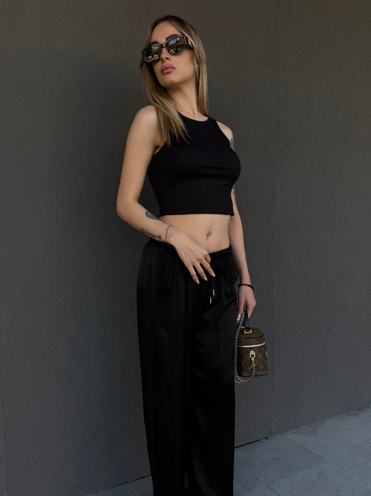 canotta a costine crop nera