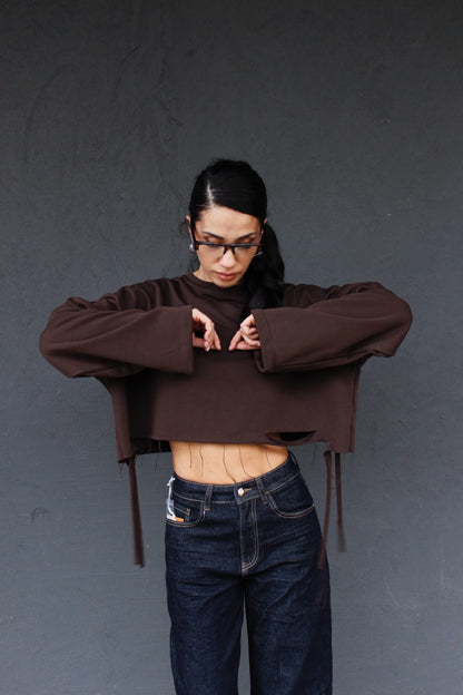 felpa CROP TAUPE