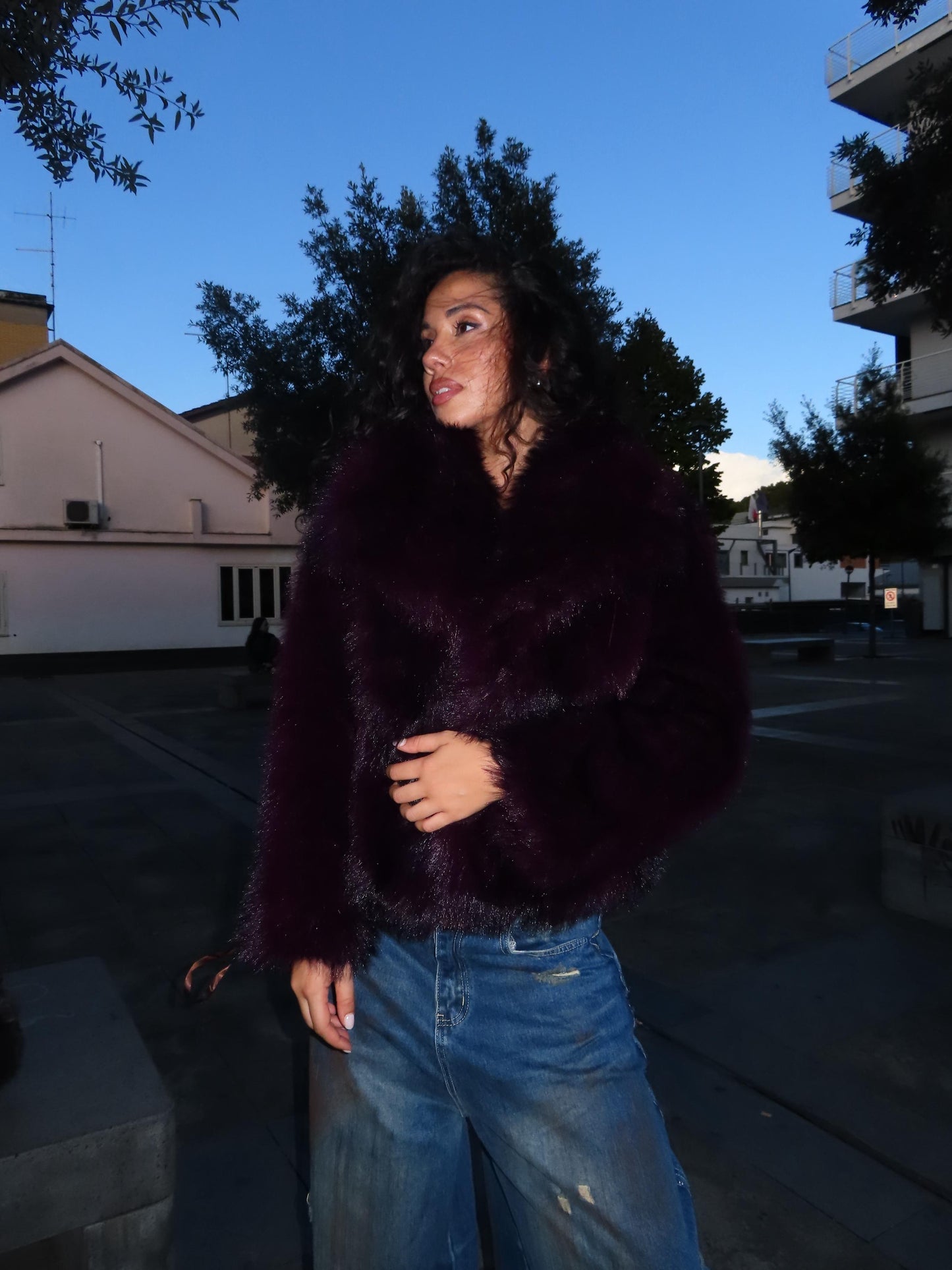 eco pelliccia senza cappuccio