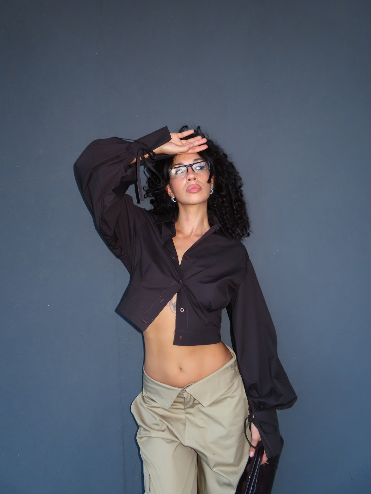 camicia CROP TWIST marrone