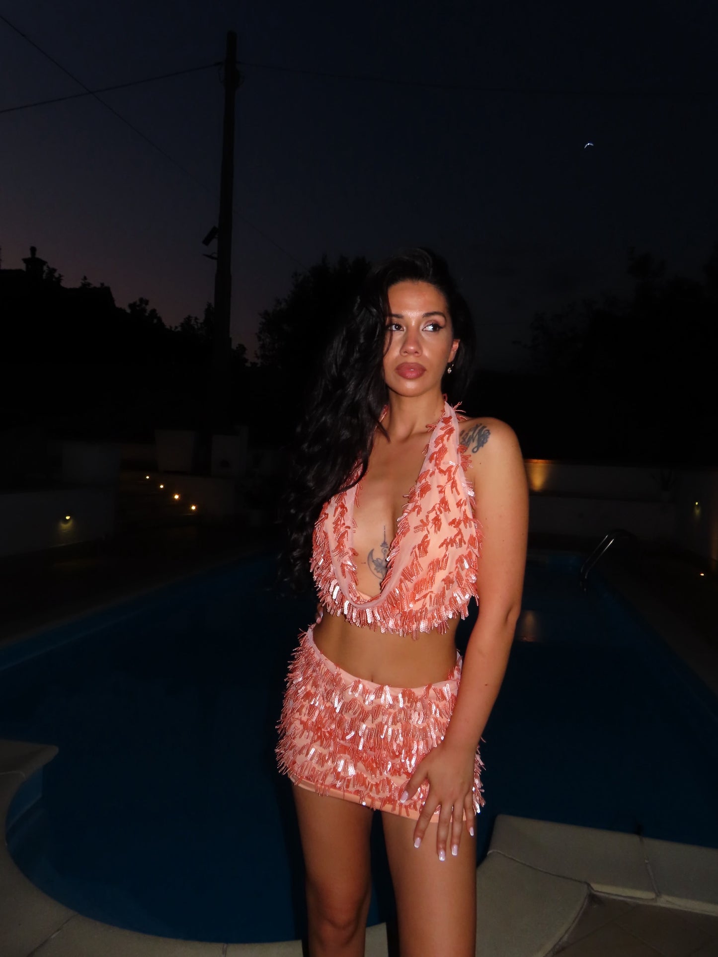 set CORAL FRINGE