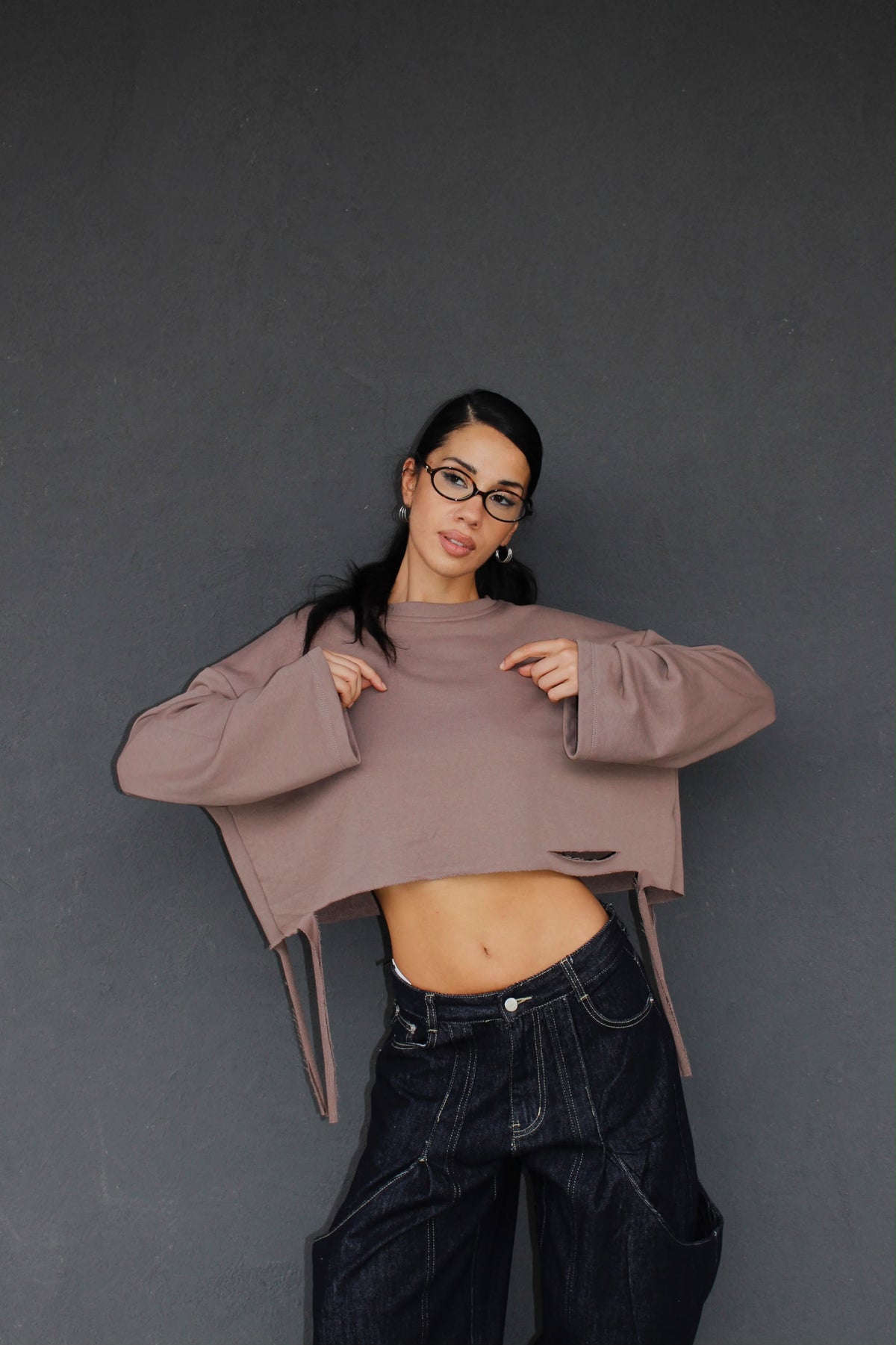 felpa CROP TAUPE