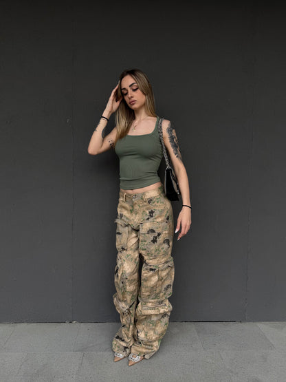 canotta a costine verde militare