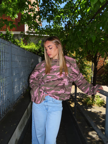 maglia over crop militare rosa