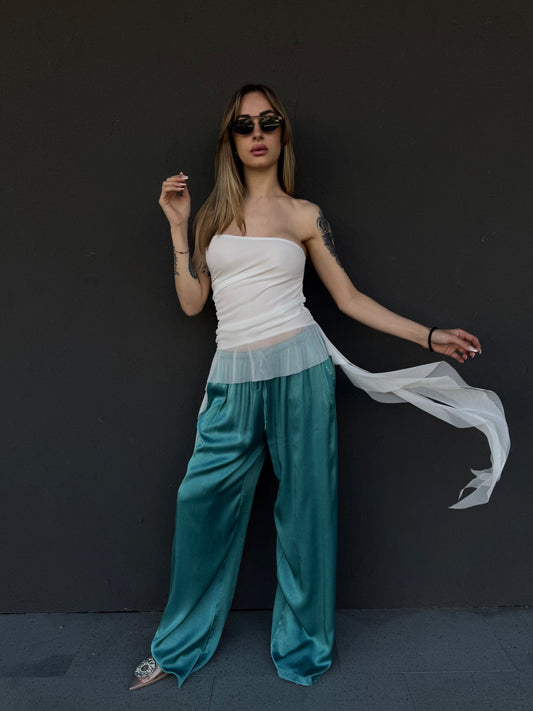 pantaloni SATIN petrolio