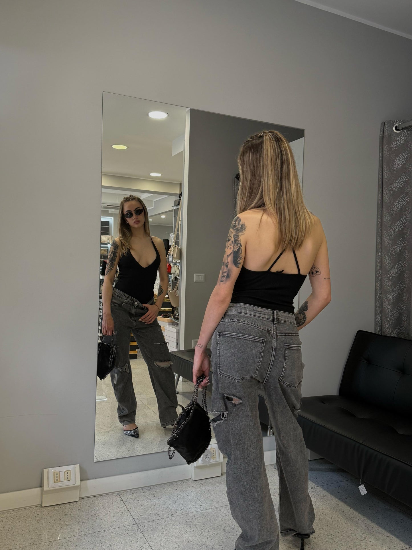 jeans grigio strapes