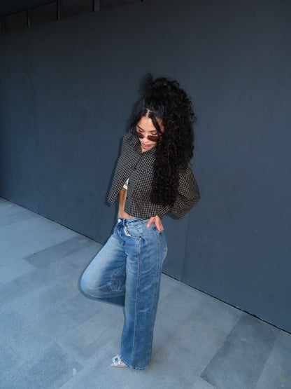 camicia CROP EMMA blu e verde