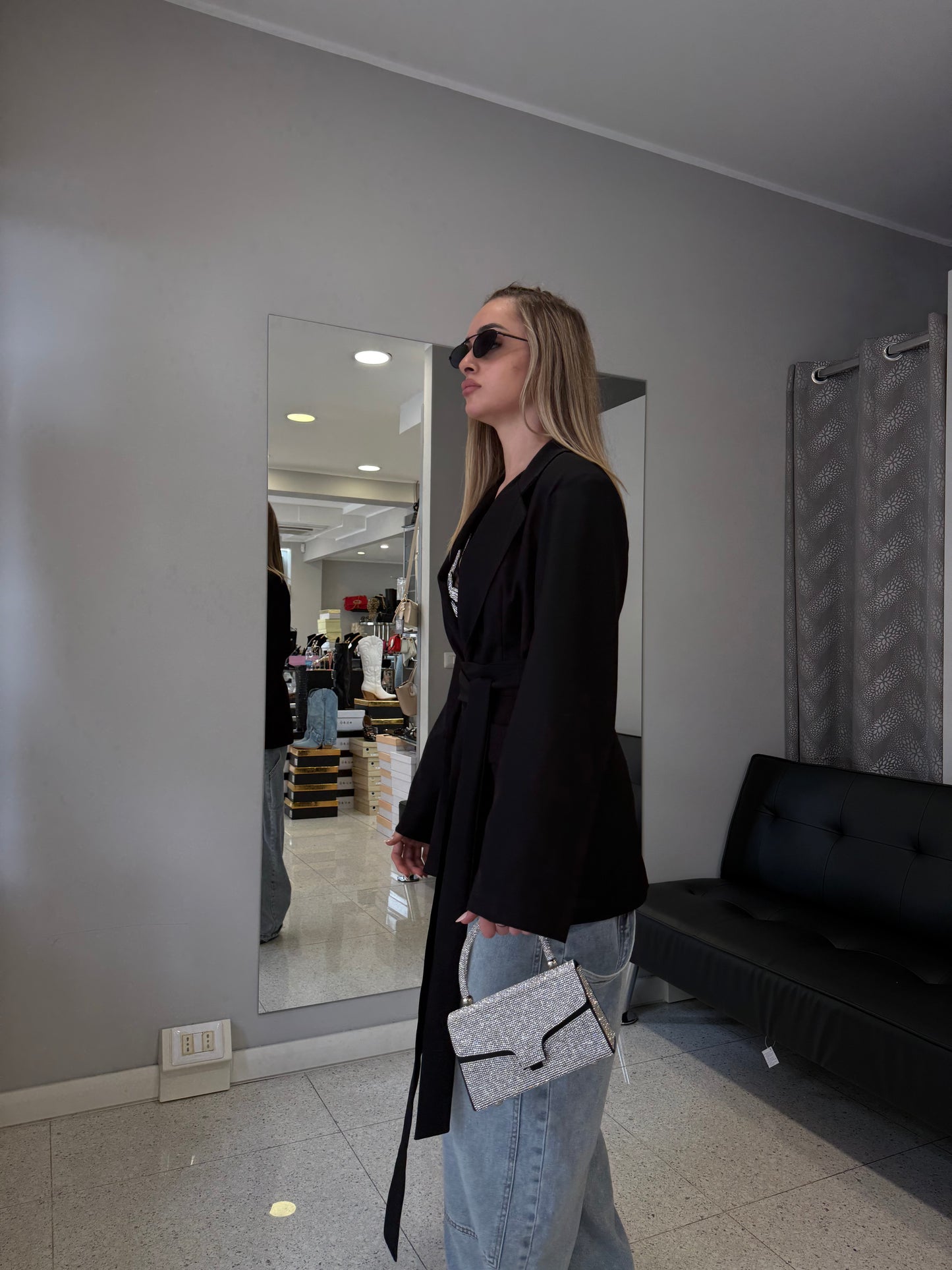 blazer con cinta nero