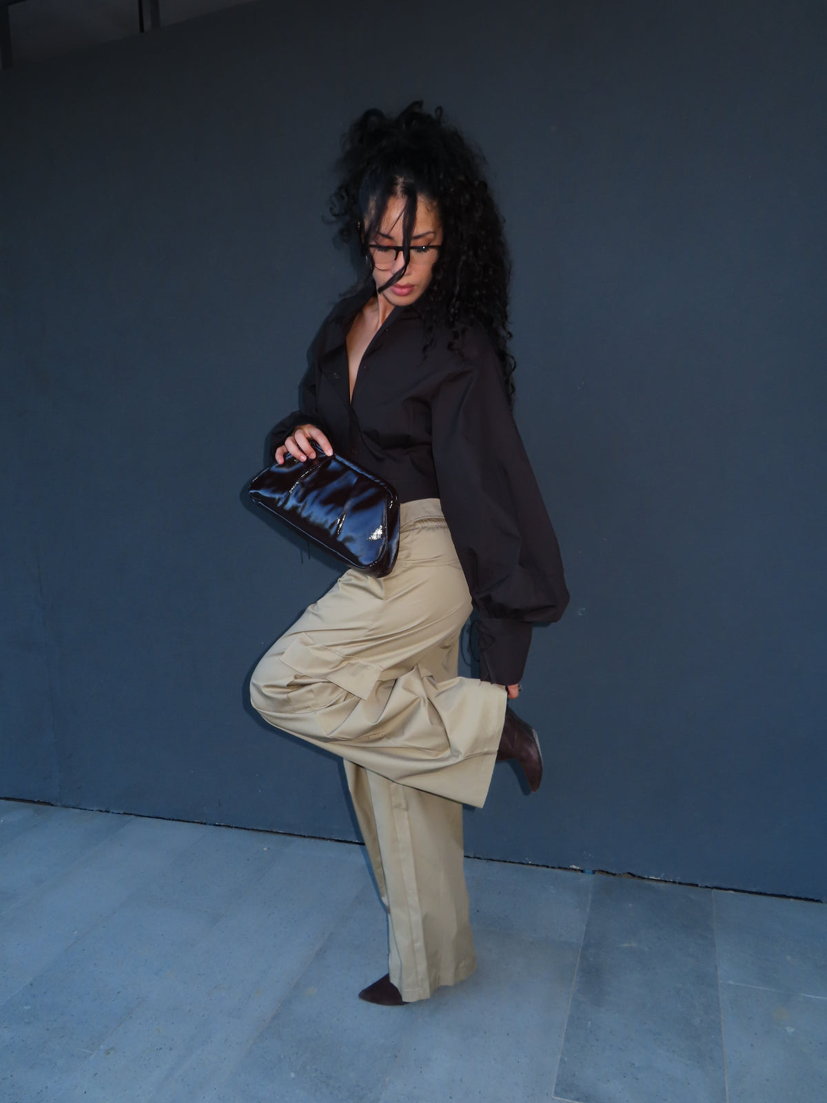 camicia CROP TWIST marrone