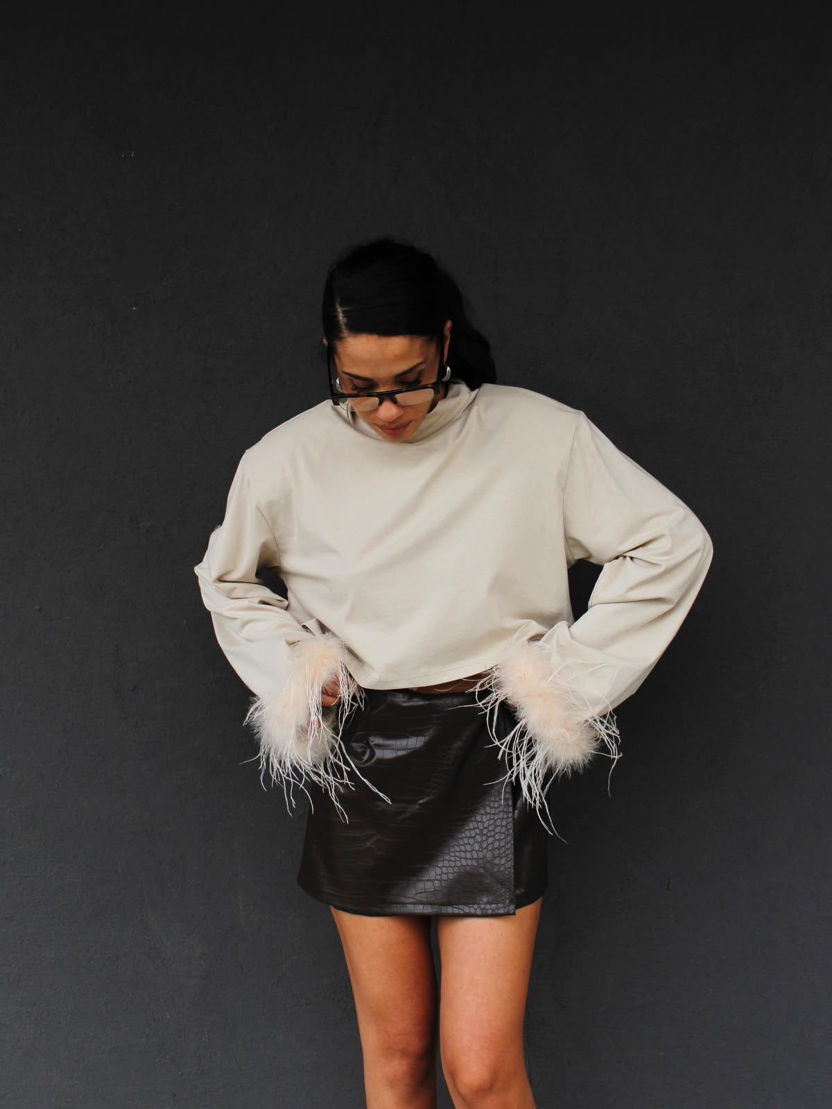 shirt PRIME con piume beige
