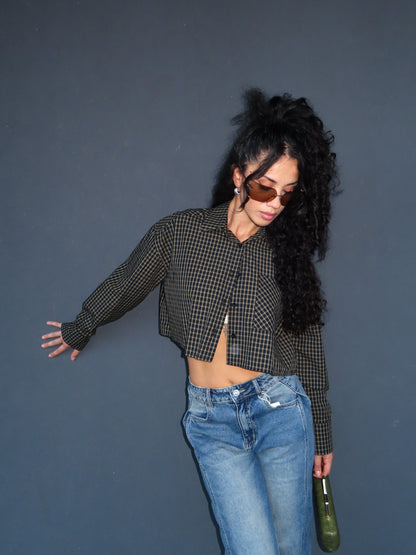 camicia CROP EMMA blu e verde
