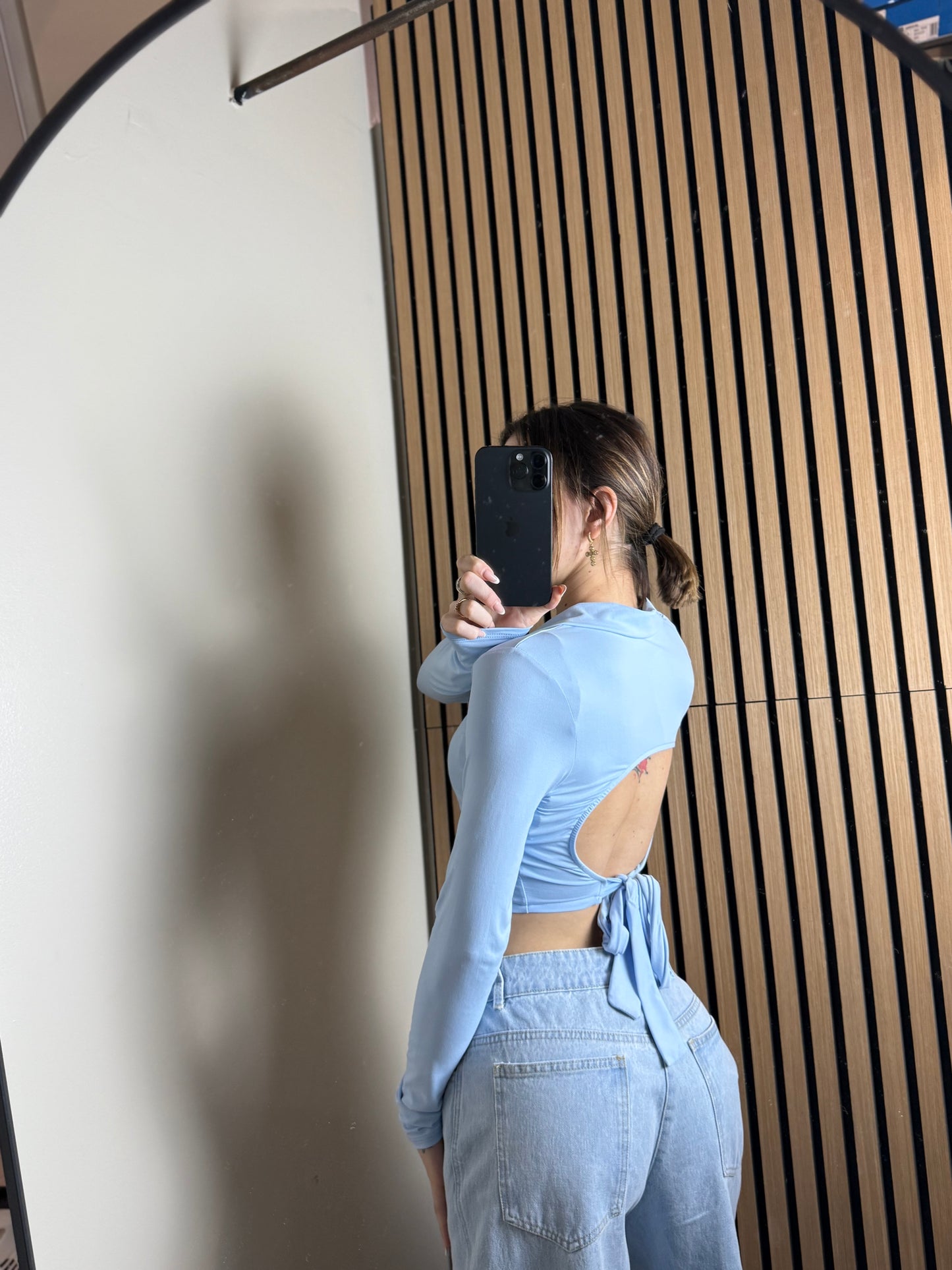 maglia crop STAY celeste