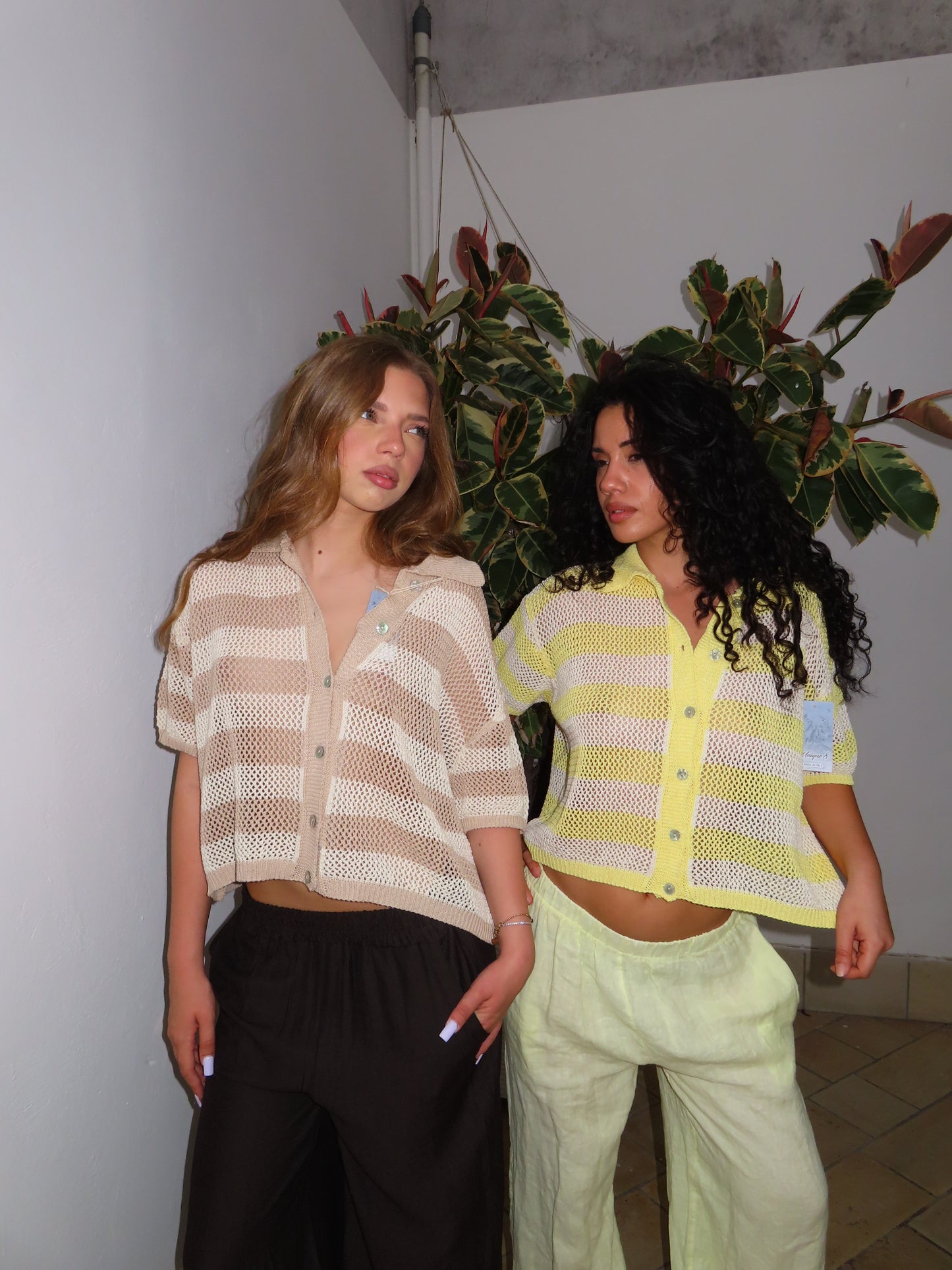 cardigan a rete a righe