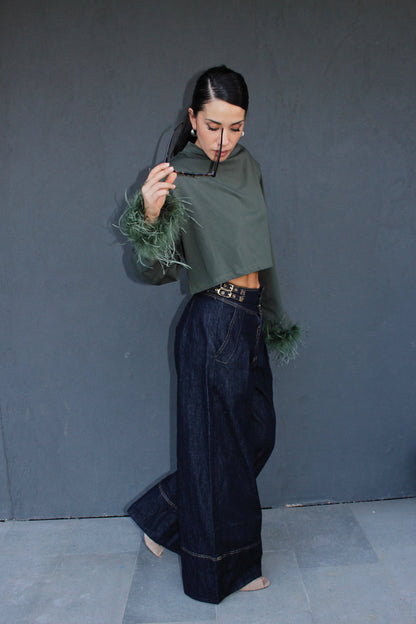 shirt PRIME con piume verde