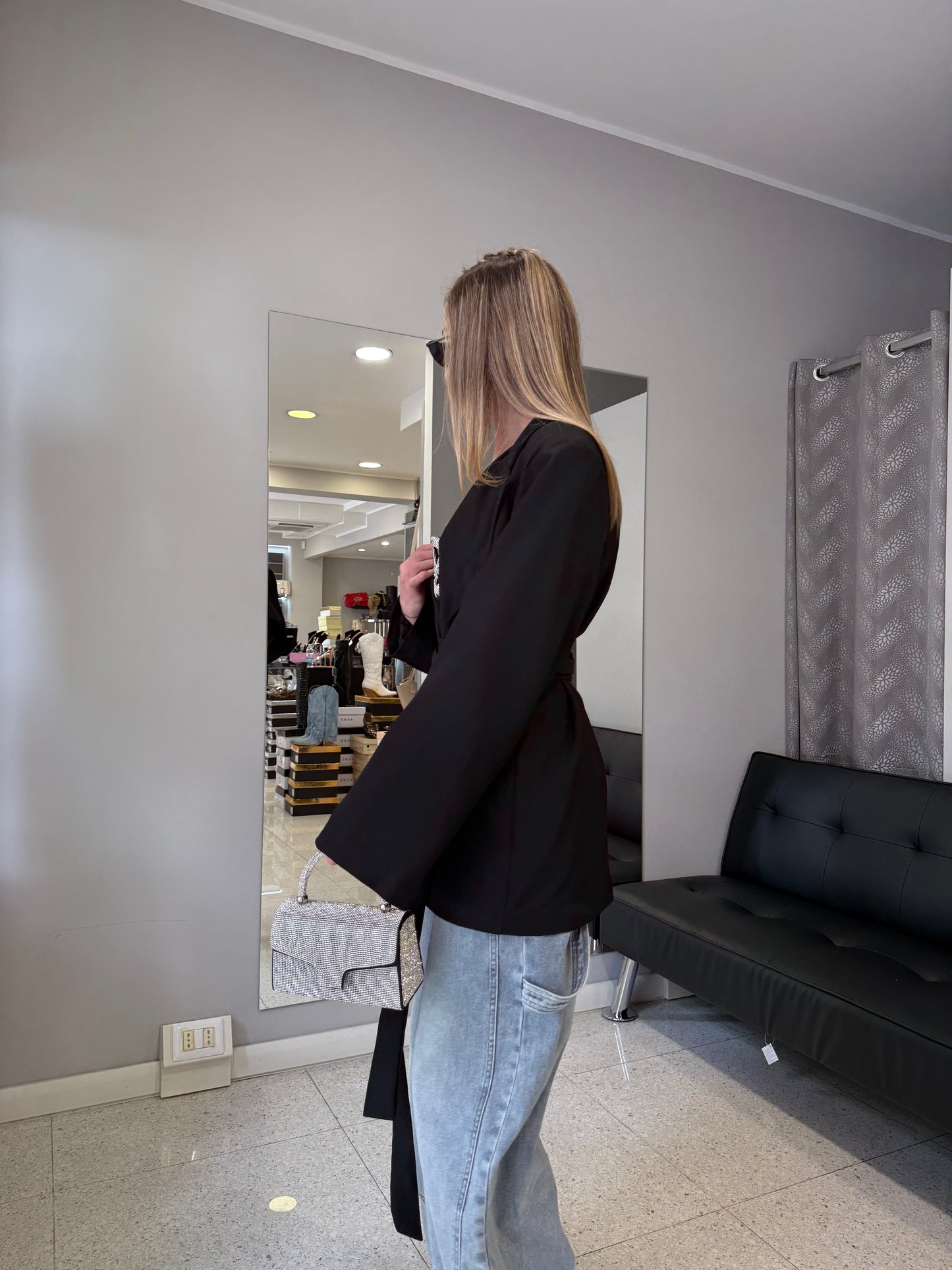 blazer con cinta nero