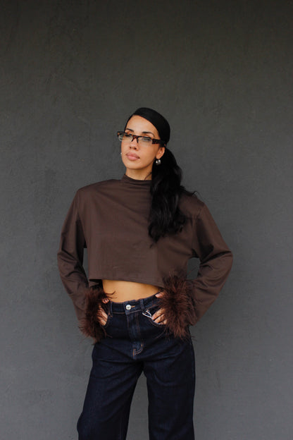 shirt PRIME con piume marrone