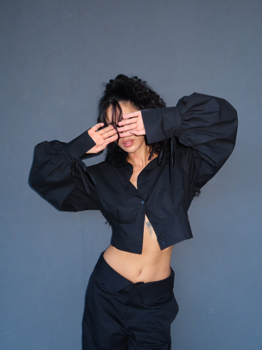 camicia CROP TWIST nera