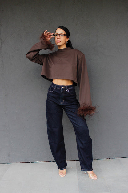 shirt PRIME con piume marrone