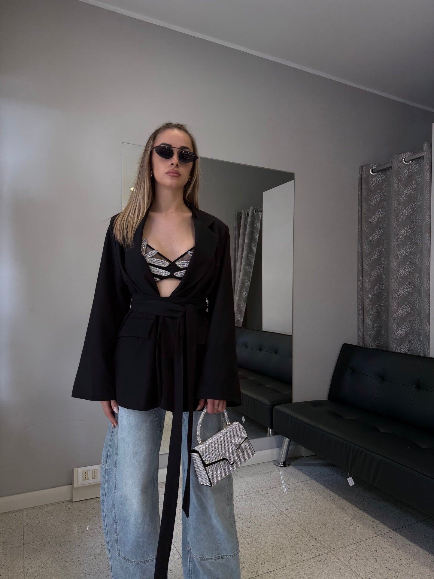 blazer con cinta nero