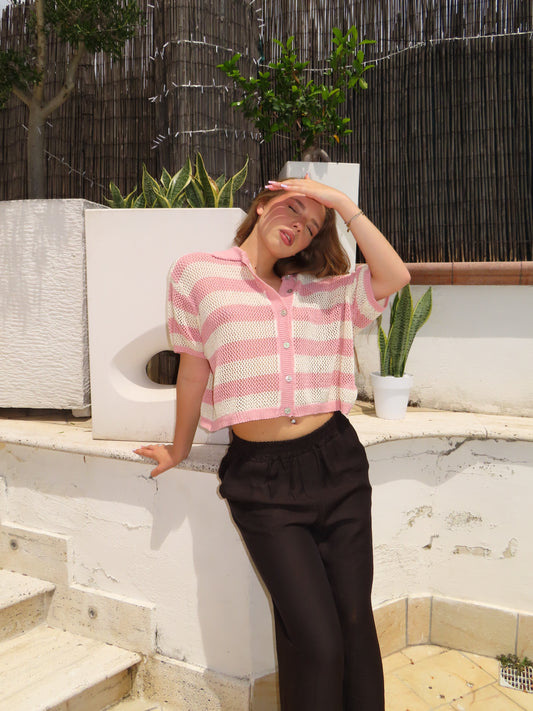 cardigan a rete a righe