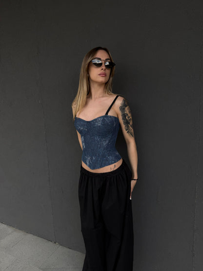 corsetto blu con applicazioni