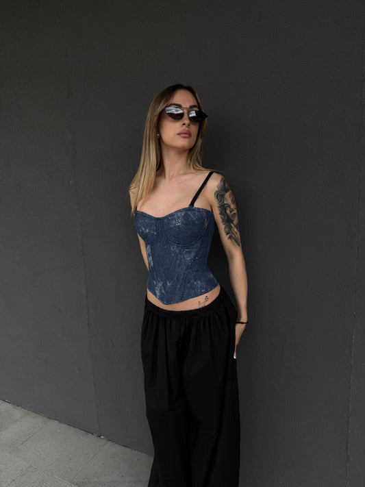 corsetto blu con applicazioni